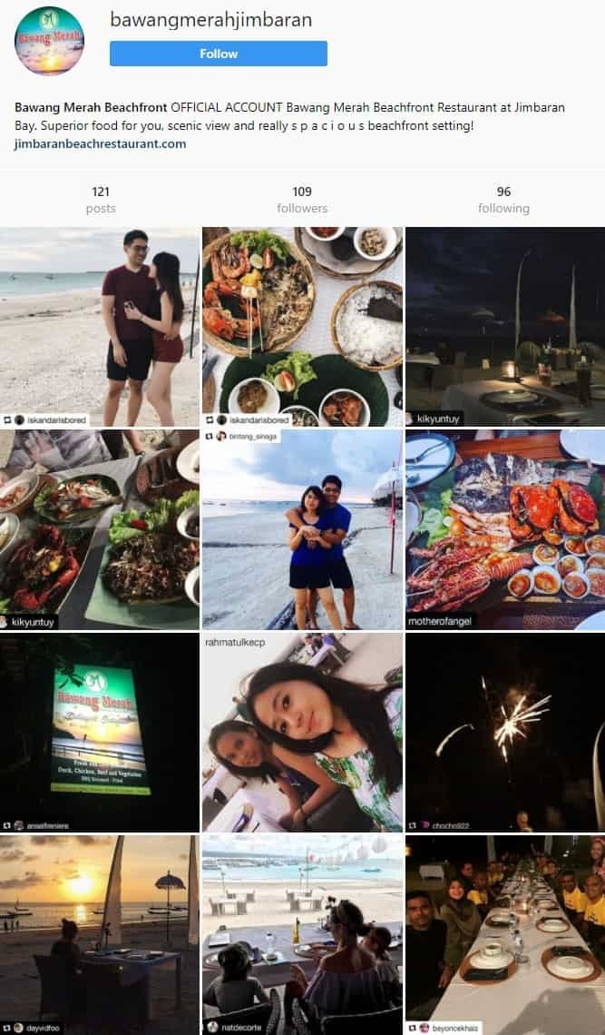 Official Instagram account Bawang Merah Beachfront Restaurant Jimbaran